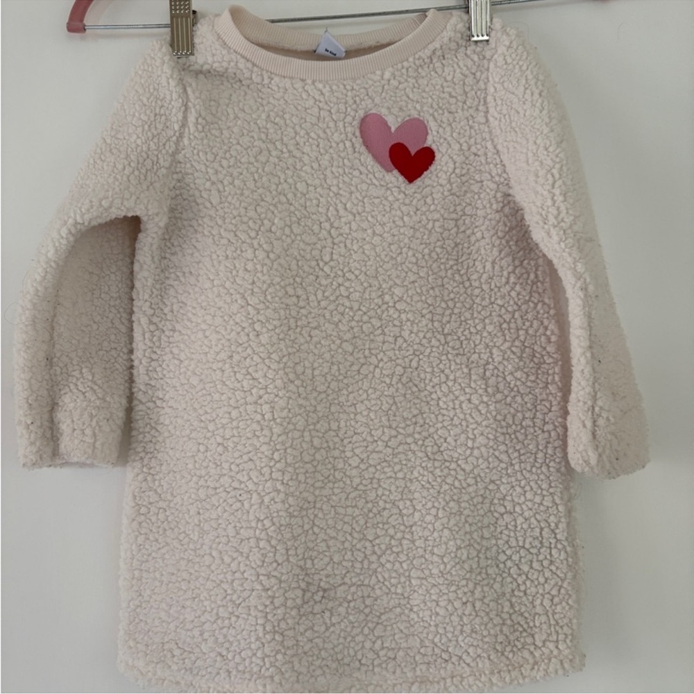 Cozy Cream Girls Fleece Sweater with Heart Patch